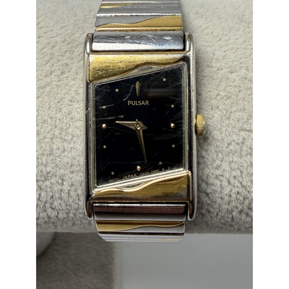 Pulsar V400-5990 New Battery Rare Ladies Watch 19MM 7" Vintage Art Deco